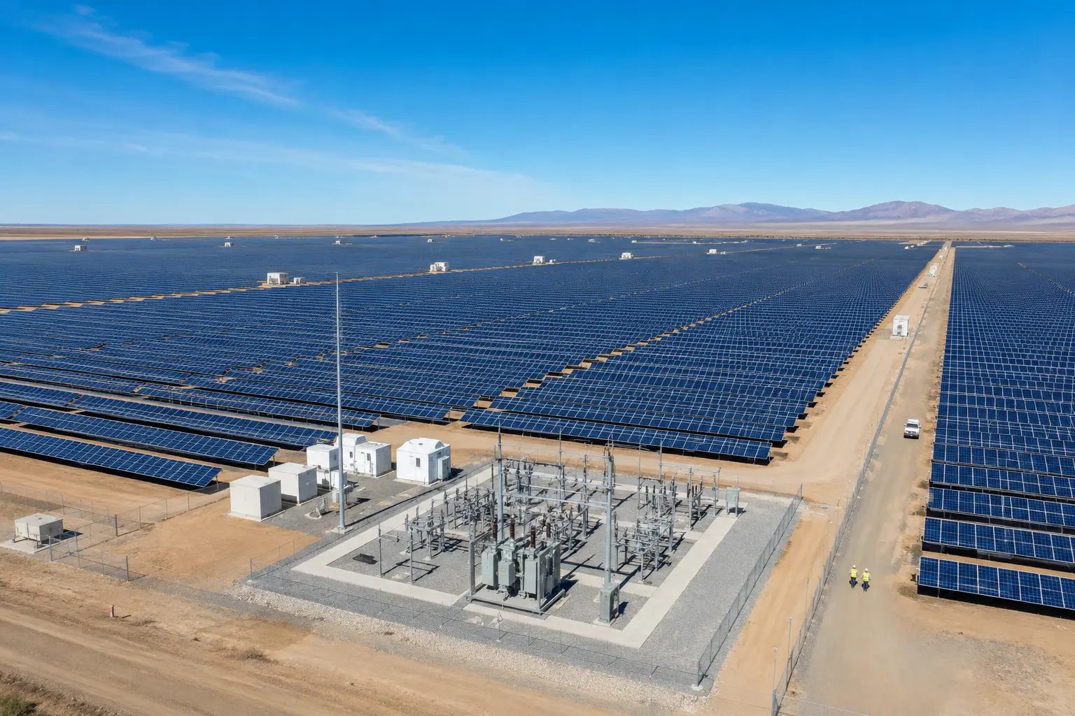 Vedere aeriana panoramica a unui parc fotovoltaic de mari dimensiuni